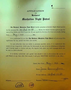 Boehners Manhattan Night Patrol Signed Contract 1915 James Cunningham 124 E 55th - Picture 1 of 1