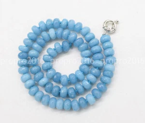 Natural Aquamarine Necklace 5x8mm Faceted Rondelle Gemstone Beads 14-50'' - Picture 1 of 16