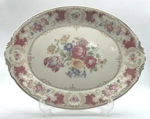 Vintage Syracuse Old Ivory Romance Maroon Floral Oval 14" Platter Server - Picture 1 of 5
