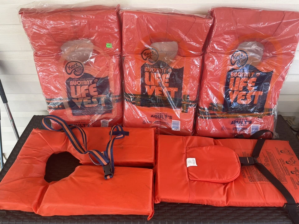 Kent Type II Adult Life Jackets With Clear Storage Bag 4 Each (orange)