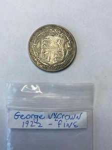 George V 1/2 Crown, 1922, Coin, 0.500 Silver, Fine, Ref V221 - SALE - Picture 1 of 2