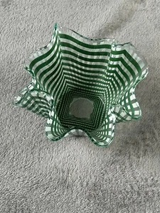 Vintage Chance Bros Green Gingham Handkerchief Dish - Picture 1 of 11