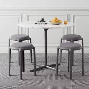 6x Stacking Dining Stool Side Chair Fleece Padded Guest Seat Kitchen Living Room - Picture 1 of 8