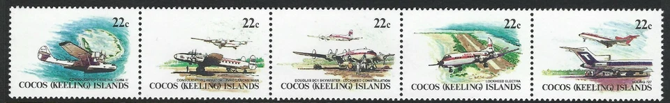 Cocos Keeling Islands SG# 65a 1981 tira de avión de 5 como nuevo desquiciado MUH MNH Foto 1 de 1