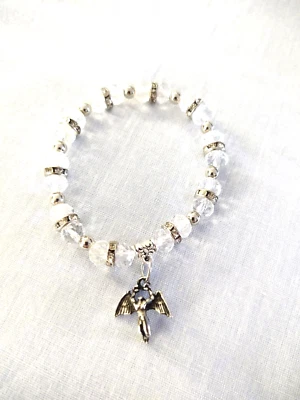 CHARME ICARUS em CONTAS DE CRISTAL TRANSPARENTE e ANÉIS DE STRASS PULSEIRA ELÁSTICA 7" - Imagem 1 de 2