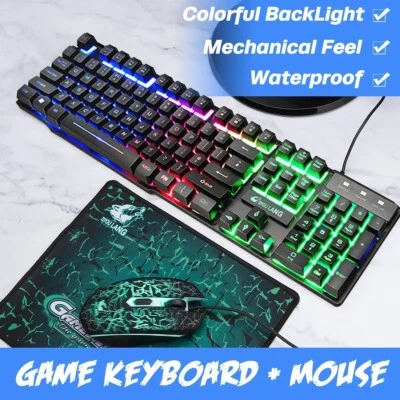 T11 Wired Mechanical Keyboard Game Mouse Rainbow RGB Backlight Keypad for Comput - Image 1 of 3