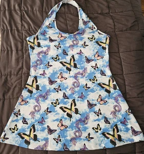 Delia's Dress Sz US 2XL AU/UK 18 Y2K Dolls Kill Halter Stretch Butterfly Blue - Picture 1 of 5