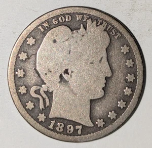 1897-O Barber Silver Quarter 25c Good G BSQ4 - Picture 1 of 2