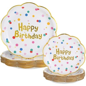 60 Pcs 2 Sizes Happy Birthday Party Plates Polka Dots Birthday Party Supplies... - Picture 1 of 6