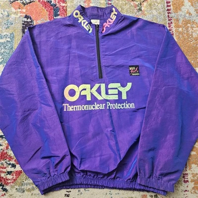 VTG 90's Surf Style Purple NEON OAKLEY Thermonuclear Pullover SURFER Windbreaker - Image 1 of 4