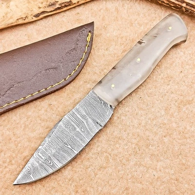 手工制作大马士革钢制薄刀 | 8.0 英寸 | 全唐皮革鞘 IT-2610 — 第 1/4 张图片
