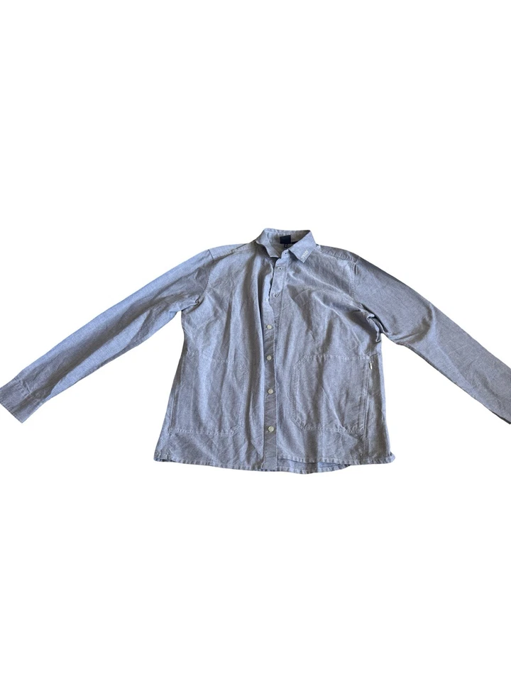 Camisa OAKLEY Para Hombres Manga Larga Gris Sólido Abotonada Talla Grande Bolsillos con Cremallera Foto 1 de 3