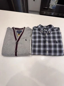 Polo Ralph Lauren Boys Cardigan Sweater & Button Down Plaid Shirt Sz 4 - Picture 1 of 11
