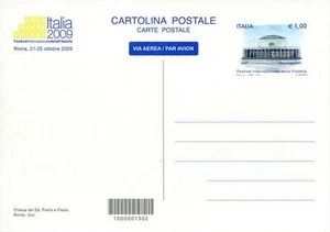 2009 Intero Postale Festival Int. Filatelia "Italia 2009" € 1.00 COD.BARRE 1302 - Picture 1 of 1