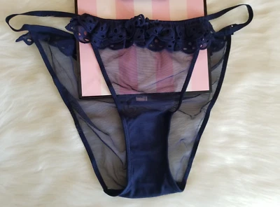 VICTORIA'S SECRET XL DREAM ANGELS EYELET LACE STRING BIKINI PANTY NAVY BLUE NWT - Image 1 of 4