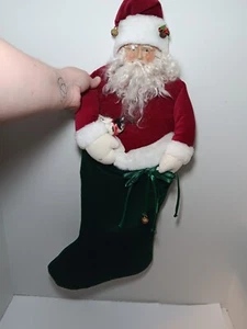 Medias de Navidad vintage House of Hatten 3D Papá Noel y gato terciopelo grandes - Imagen 1 de 6