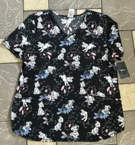 NUOVO TOP SCRUB A MANICHE CORTE STAMPA CANE DISNEY DONNA M - Foto 1 di 5