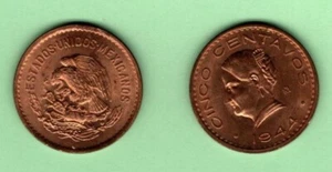 Mexico (2) Cinco (5) Centavos coins - 1944 - BU condition - Picture 1 of 1