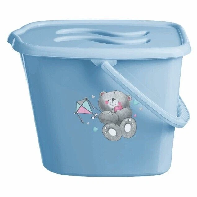 BUYONLINEFORBABY Nappy Changing Dispose Diapers Laundry Bin Pail Bucket + Lid 12L Blue Bear