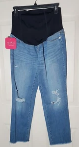 Isabel Maternity Jeans Crossover Panel Distressed/Raw Hem NWT Sz.2 - Picture 1 of 8