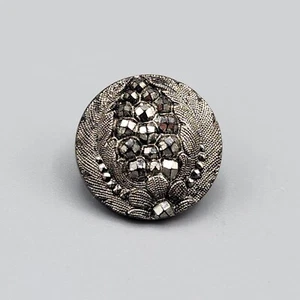 Antiguo botón de flor de vidrio estilo acero corte pasaporte plata brillo pasaporte 1/2" - Imagen 1 de 10