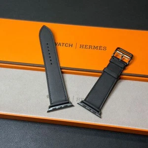 Apple Watch Hermès Simple Tour bracelet cuir noir 46 mm, 45 mm, 44 mm boîte ouverte - Photo 1 sur 9