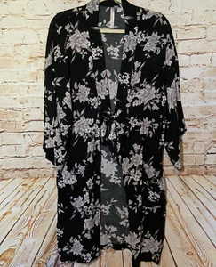 SPIRITUELLER GANGSTER schwarz Blumendruck MAYA KIMONO Tunika vorne zum Binden Überwurf Einheitsgröße - Bild 1 von 5