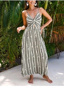CUPSHE Women's Maxi Dress Floral Print Twisted V Neck Sleeveless Long Dress, S - Picture 1 of 4