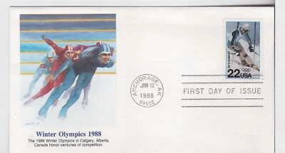 TurtlesTradingPost- Olympics- Downhill Skier 1988 #2369 FDC  Fleetwood Cachet - Image 1 of 2