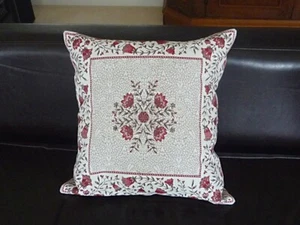 Provence Jacquard Tapestry Pillow Case Cream Red 45x45 CM Flower France - Picture 1 of 7