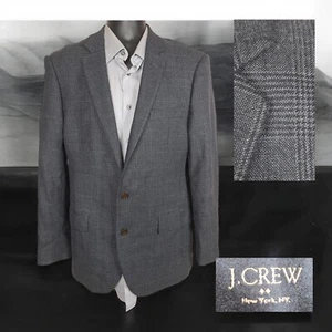 J Crew Jacket Blazer Mens 38R Gray Plaid Wool Blend Double Vented - Picture 1 of 9