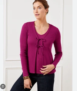 Talbots Purple Ribbed Tie Front Ribbon Cardigan Tank & Sweater Size 2X NWT - Picture 1 of 6