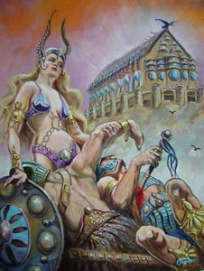 LEON GOODMAN LIMITED EDITION OF PAINTING Valhalla Valkyrie Vikings Viking girl - Picture 1 of 1
