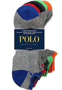 POLO RALPH LAUREN Hombres Calcetines Técnicos Deportivos 6 Pares Gris Mezcla Multicolor Talla 10-13 - Imagen 1 de 6