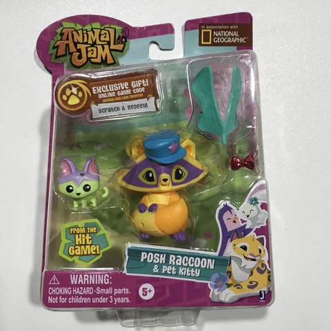 Jazwares Animal Jam Figure - New - Posh Raccoon & Pet Kitty Cover