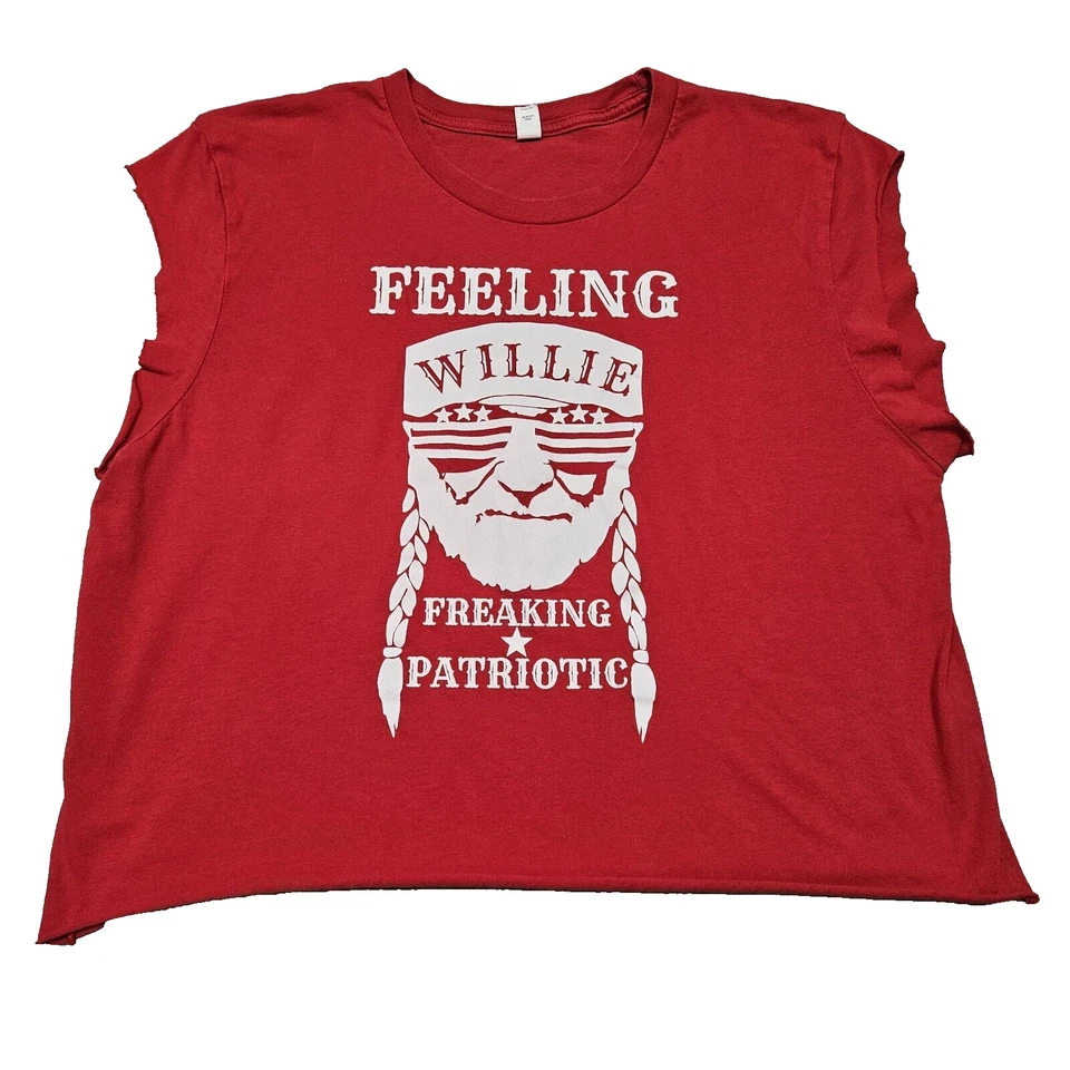 Willie Nelson T-shirt Adult Large Red Cut Off DIY Cropped Festival Party Beach - Image 1 of 4