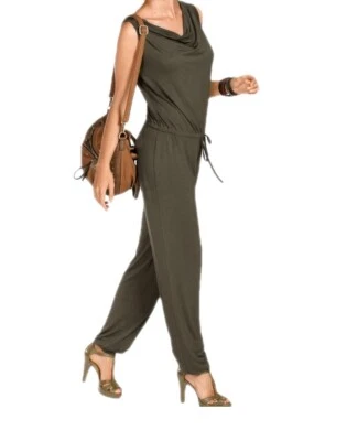 Laura JERSEY OVERALL KHAKI MIT WASSERFALL AUSSCHNITT GR. 36 - GR. 46 0616379154 - Bild 1 von 4