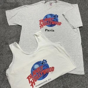Planet Hollywood Shirt Men Large White Gray Vintage 90s Washington Paris Lot 2 - Picture 1 of 15