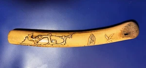 Antique Meiji Japanese Stag Horn Kiseruzutsu Pipe Case - Flowering Branch Clouds - Picture 1 of 22