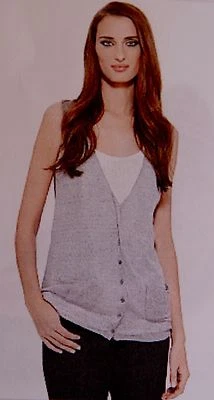 NWOT Eileen Fisher sz PL V-Neck Linen Gray Vest - Image 1 of 4