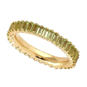Anillo banda de eternidad de oro amarillo de 18k peridoto baguette joyería hecha a mano para mujer - Imagen 1 de 5