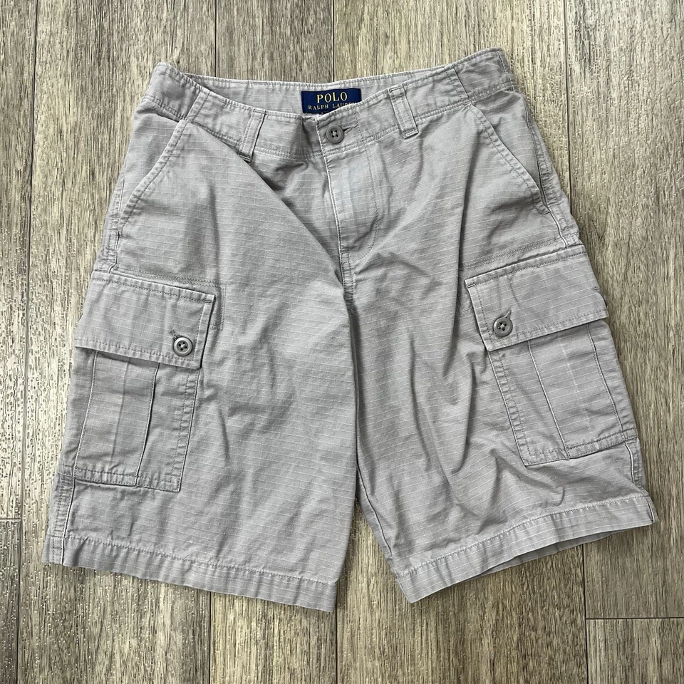 Polo Ralph Lauren Cargo Shorts Boys Size 10 Gray Utility Ripstop Multi Pocket - Image 1 of 4
