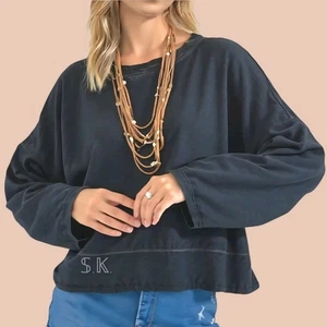 PAPER LACE Vintage Wash Hi-Low Fleece Top/Sweatshirt Tunic Retro Hippie Oversize - Picture 1 of 16