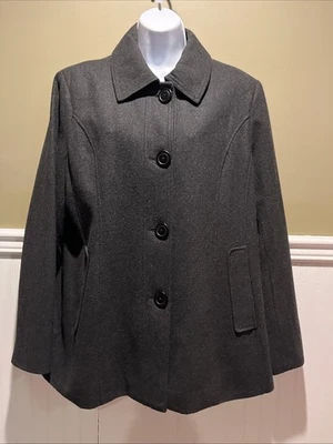 Abrigo BLANCO STAG Talla Grande 12-14 Mujer Gris Oscuro Chaquetón Lana Sencillo Pecho Foto 1 de 4