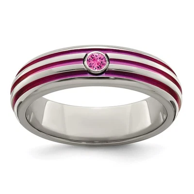 Anillo Titanio Ranura Rosa Anodizado y Zafiro Rosa Talla 8 Foto 1 de 4