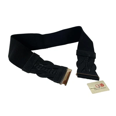 Grace Karin Belt Womens XL Black Elastic Braided Waist Cinch Gold Tone Buckle - image 1 of 4
