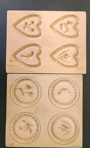 2 WOODEN Springerle Speculaas Butter Cookie Indentation Molds Hearts & Circles - Picture 1 of 8