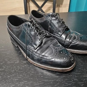 Florshiem Wingtip Shoes Mens Size 9 EEE Black Style 20819 Leather USA Flexible - Bild 1 von 15