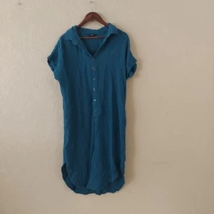Dokotoo dunkel türkis Gauzey Knopfleiste Kurzarm Midikleid Gr. Large - Bild 1 von 9