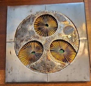 Brutalist 70's Mixed Metal on Wood 18" x 18" Wall Sculpture - Picture 1 of 13